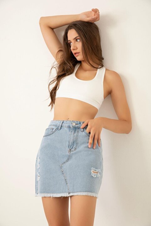 1434 Polo State Kadın Denim Etek Mavi