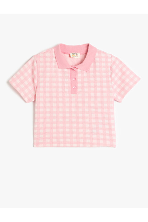 Koton Pamuklu Polo Yaka Kısa Kollu Basic Crop Tişört