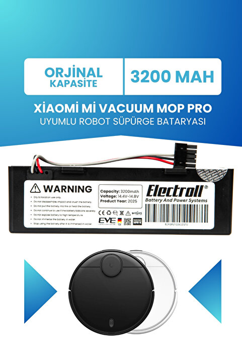 ELECTROLL Xiaomi Mi Vacuum Mop Pro Stytj02ym Uyumlu Batarya (ORJİNAL KAPASİTE) 3200mah Kutulu Pil