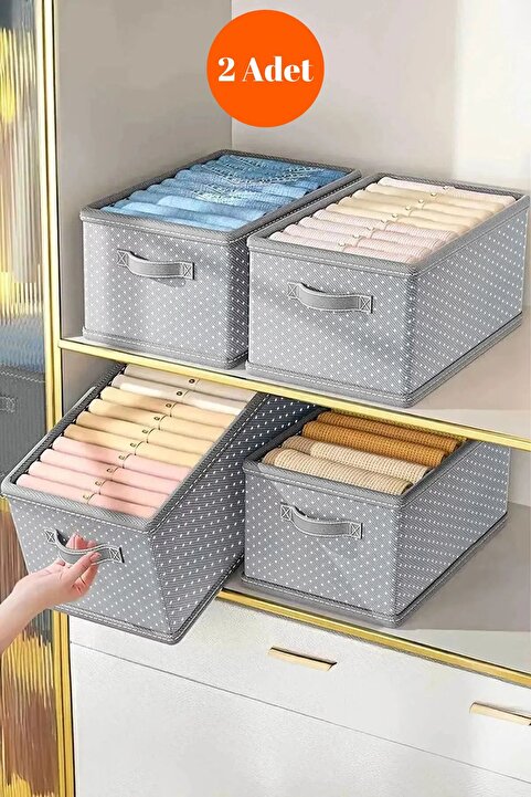 Spartek home textile 2adet desenli-Dolap içi Düzenleyici,Raf Düzenleyici,Katlanabilir Kıyafet Saklama Kutusu-45cmx25cmx20