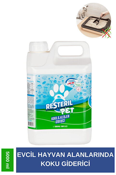 Resteril PET Köpek Koku Giderici Parfümsüz Köpek İdrar Kokusu Giderici Kedi Çiş Kokusu Giderici Kedi Kumu Koku Önleyici Dezenfektan 5 Lt