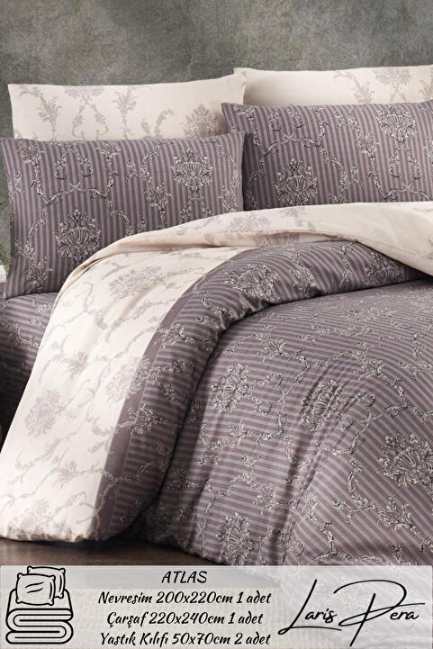 Larispera Battal Boy Pamuklu Ranforce Baskılı Çift Kişilik Nevresim Takımı King Size Duvet CoverSet