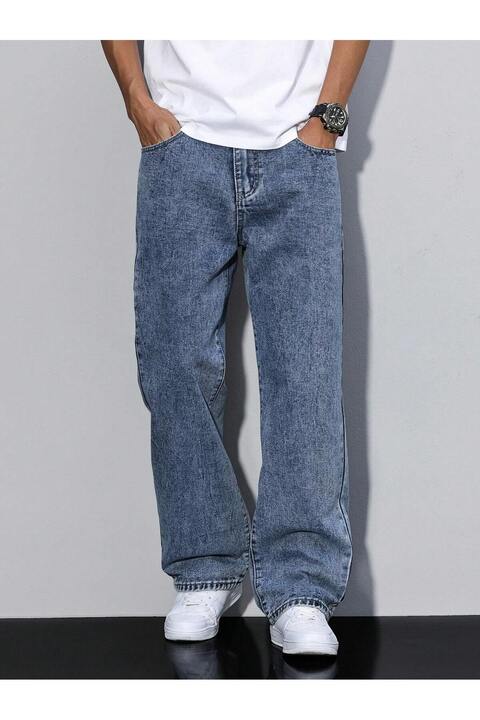 WKM Erkek Baggy Fit Asit Yıkama Jean Kot Pantolon
