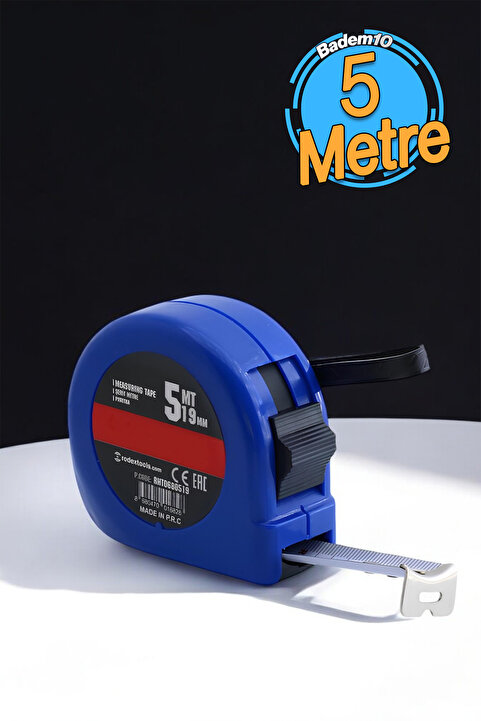 Badem10 Şerit Metre Darbeye Dayanıklı Kilitli 5 METRE x 19 mm (RHT0680519) * Renk Seçenekli *