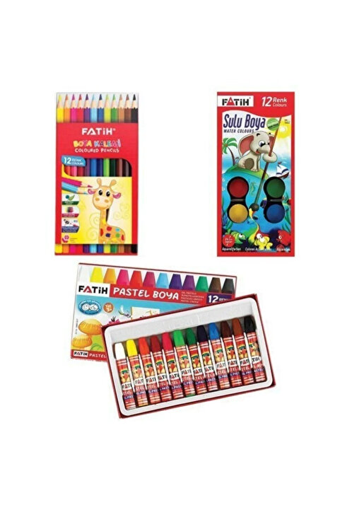 Fatih Okul 3 'lü Boya Seti -12'li Kuru Boya + 12'li Pastel Boya + 12'li Sulu Boya