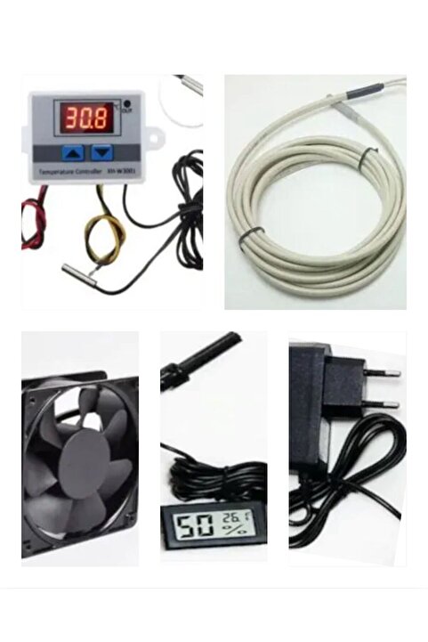 diasithalat Kuluçka Seti, W3001 Termostat, Nem Ölçer, Dc 12v Fan, Adaptör, 1 Metre Rezistans Isıtıcı Kablo