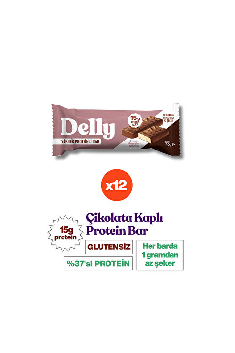 Delly 12 Adet Çikolata Kaplı, Yüksek Proteinli Bar, Orman Meyveleri Aromalı 40g