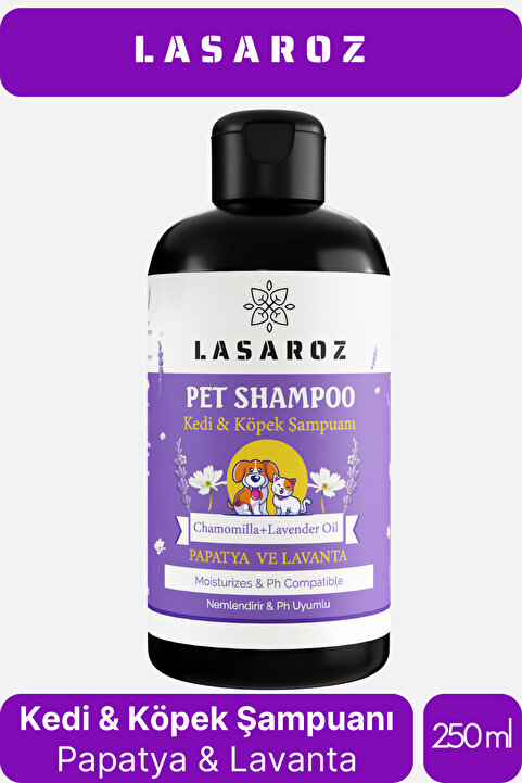 lasaroz Kedi Köpek Şampuanı Lavanta ve Papatya Yağlı Tüy Dökme Önleyici Nemlendirci Etkili 250 ml
