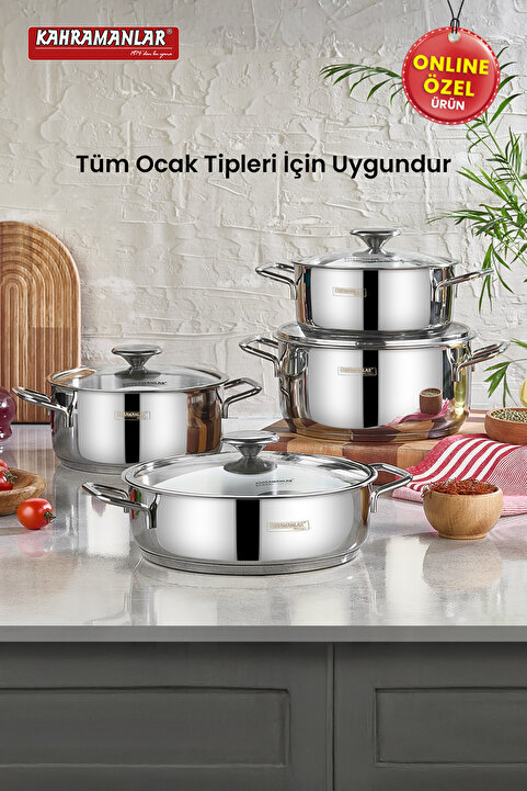 Kahramanlar Yağmur 8 Parça Çelik Tencere Seti