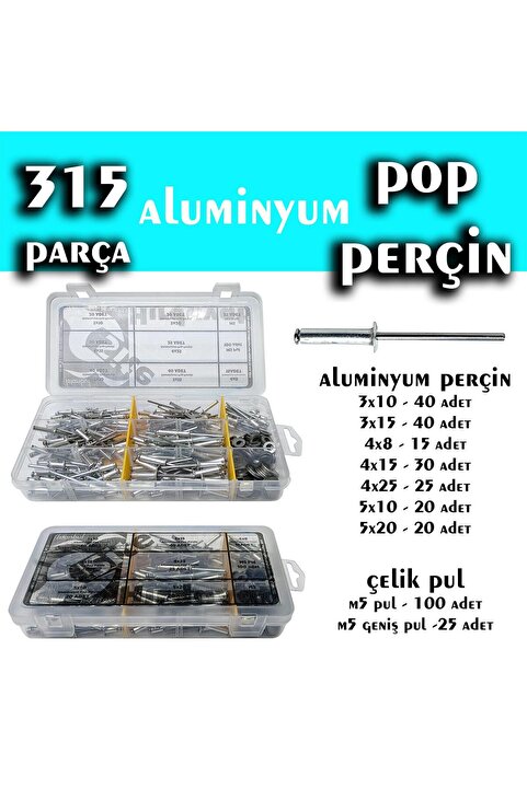 Site Hırdavat 315 Parça Aluminyum Pop Perçin Seti