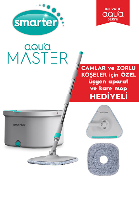 SMARTER Aqua Master Üçgen Aparat Ve Kare Mop Hediyeli Temiz & Kirli Su Ayırma Temizlik Seti Paspas