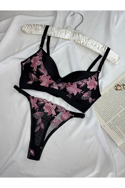 ROZENİN LINGERIE Büyük Beden Dantel Detaylı Toparlayıcı Balensiz Sütyen Takımı