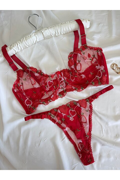 ROZENİN LINGERIE Büyük Beden Dantelli Transparan Sütyen Takımı