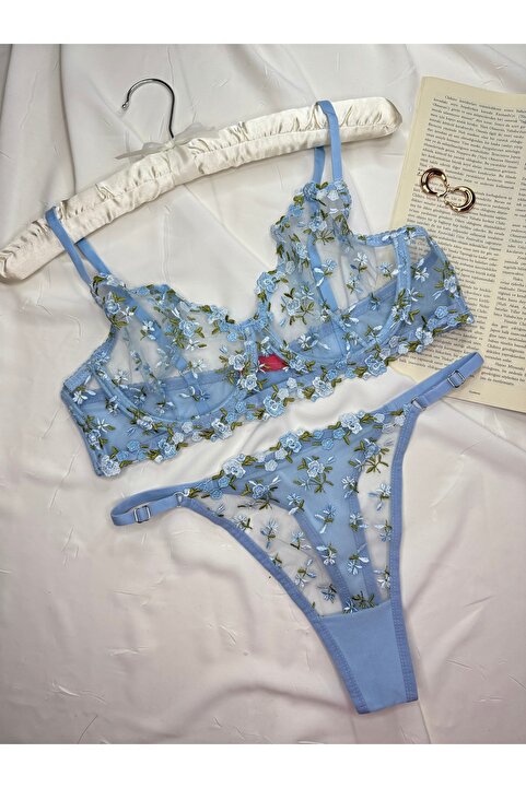 ROZENİN LINGERIE Büyük Beden Dantelli Transparan Sütyen Takımı