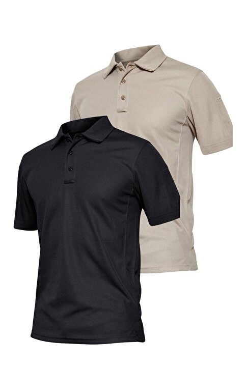 Ghassy Co Erkek 2'li Paket Taktik Polo Yaka Gömlek Hızlı Kuruma Nem Emici Performans T-shirt