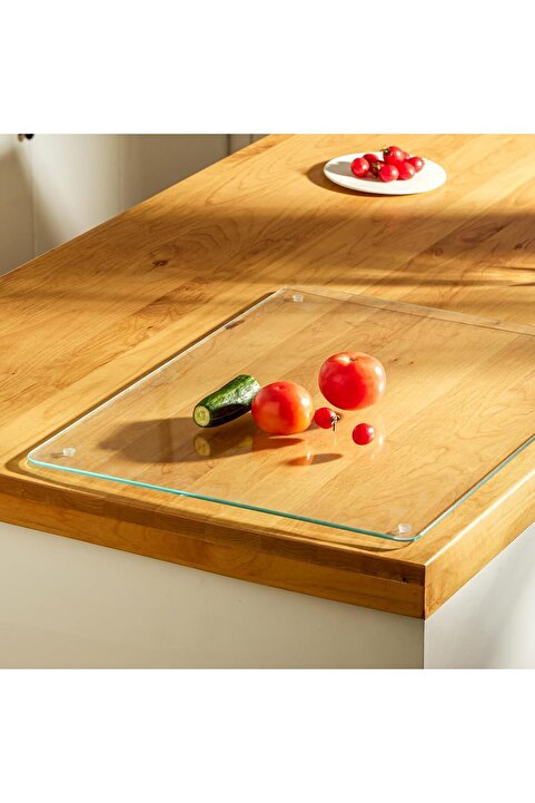 Devr-i Alem Şeffaf Temperli Cam Kesme Tahtası Cam Kesme Tablası Kırılmaya Dayanıklı Oval Kenarlı 20 X 30cm