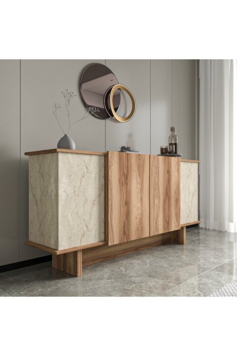 ALONEX HOME DİANA 180 CM KONSOL , CEVİZ- MERMER DESENLİ KONSOL