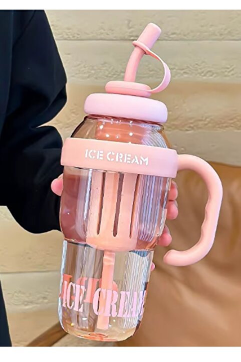 Kitchen Beauty Ice Bottle - Pipetli Matara Lüks Matara Suluk Detoks Suluğu Pembe