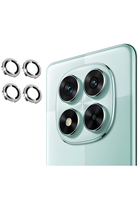 Fibaks Xiaomi Redmi Note 14 Pro 5G Uyumlu Taşlı Parlak Kamera Lens Koruyucu Cam ve Çerçeve Kamera Koruma