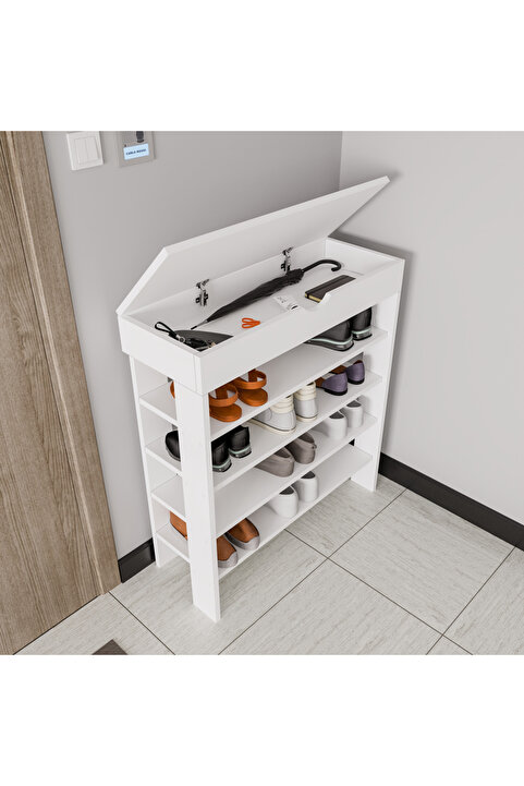 ALONEX HOME Royal Ayakkabılık , 4 Bölmeli , Saklama Gözlü , Beyaz Ayakkabılık, Ekonomik Ayakkabılık
