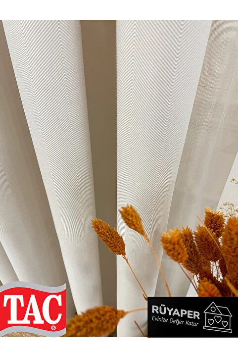 Taç Rüyaper Krem Rengi - Keten 1/3 SIK Pile Fon Perde