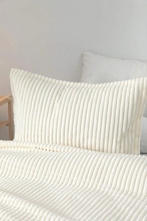 Merinos Modern Line 3 Parça Battaniye Seti - Ekru