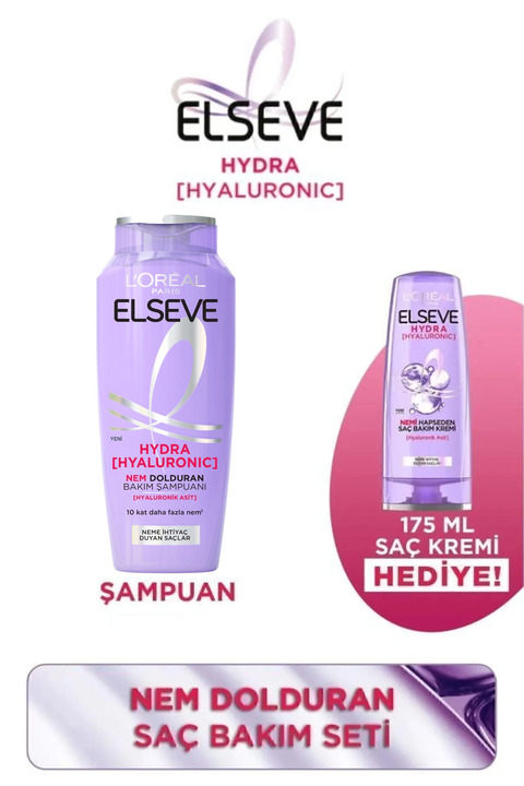 Elseve Hydra [Hyaluronic] Nem Dolduran Şampuan 300ml & Nemi Hapseden Saç Bakım Kremi 175 ml