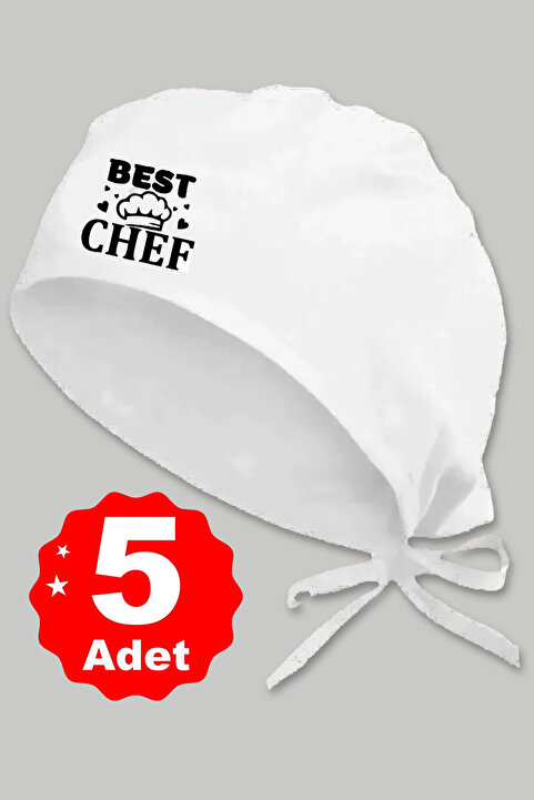 enmalife 5li Şapkalı Best Chef Logo Beyaz Basklılı Beyaz Özel Tasarım Aşçı Ve Şef Bonesi