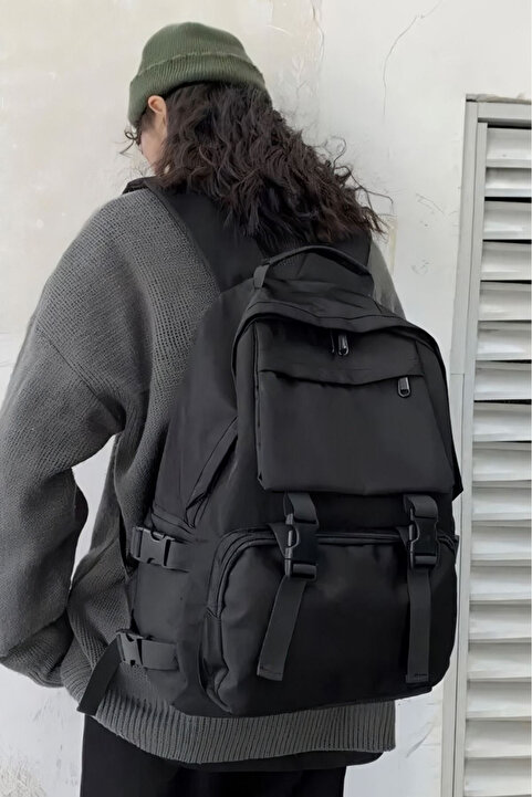 something bag Kardaş Çok Cepli Siyah Postacı Çanta Su Geçirmez