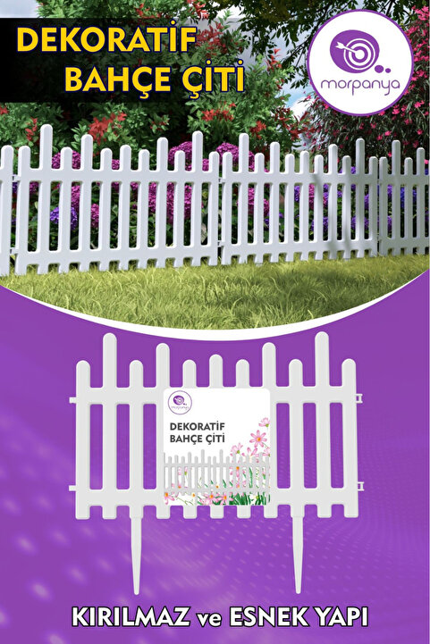 Morpanya Flower Plastik Bahçe Çiti Bordür Bahçe Koruma Dekorasyonu Kırılmaz Bahçe Çiti 55 Cm Tek Beyaz