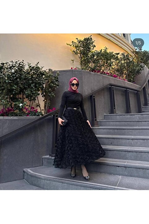 Butik Kadın 3D Gül Desenli Uzun Etek