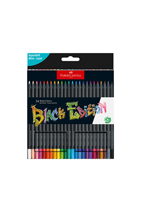 Faber Castell Black Edition Boya Kalemi, 24 Renk, Siyah Kağıda Uyumlu, Ergonomik Üçgen Sİyah Gövde,Yüksek Pigment
