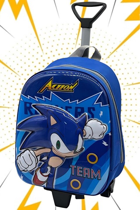 Uniquetrenders 2-6 Yaş Kirpi Sonic Temalı 5d Baskılı Anasınıfı Kreş Çantası Çekçekli Seyahat Valizi Okul Çantası