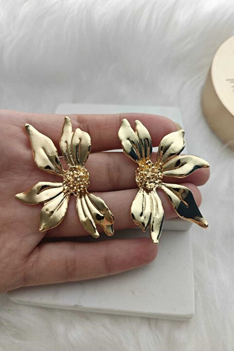 KYOLA DESİGN Büyük Çiçek Gold Kadın Küpe (6CM)