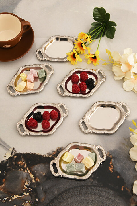 AKSESUAR EVRENİ Cenz Kulplu Minimal Kahve Yanı Oval Sunumluk 6 Lı Takım