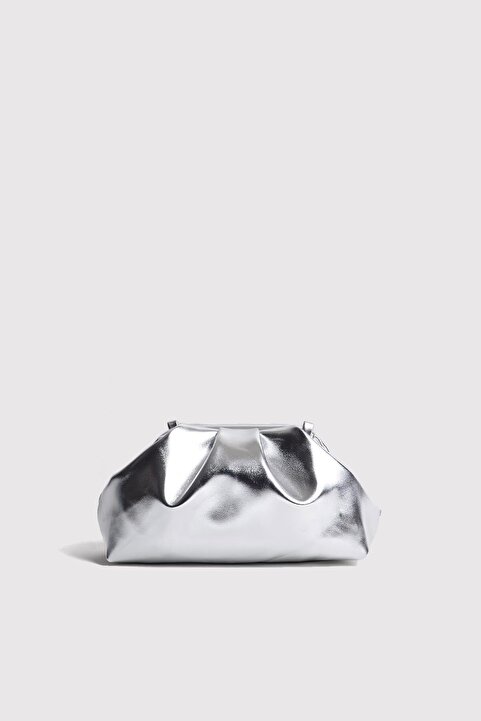 Berlesi Gümüş Kadın Metalik Deri Clutch Abiye Çanta