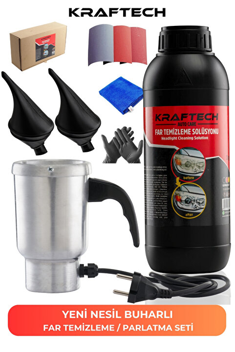 Kraftech Yeni Nesil Premium I Buharlı Araba Far Temizleme Ve Parlatma Seti