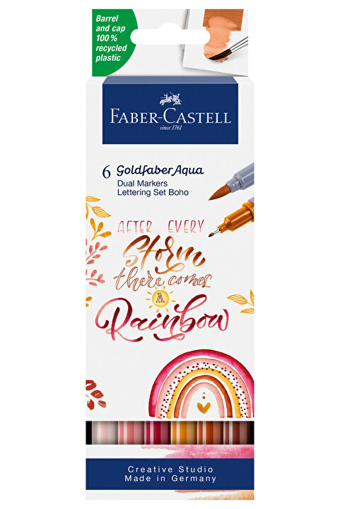 Faber Castell Goldfaber Aqua Çift Uçlu Markör 6’lı Kaligrafi Boho, Fırça ve Fineliner Uç, Kalıcı Mürekkep