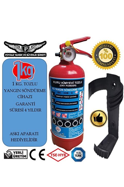 P POYRAZ 1kg Yangıntüpü Söndürücü Askı Aparatı Hediyeli Tuv-türkuyumlu 4 Yıl Garntili 2024- 2028