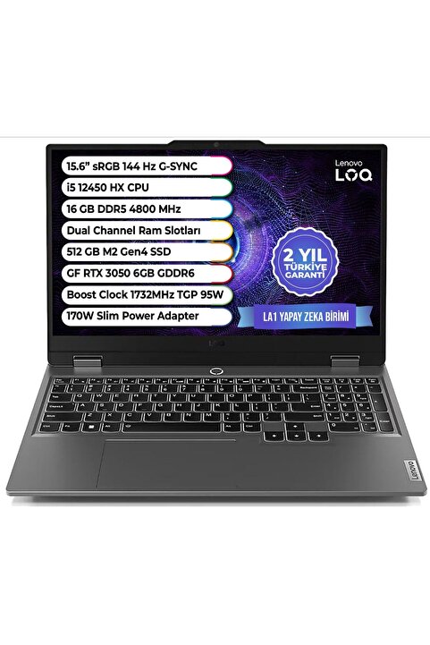 LENOVO Loq Intel Core I5-12450hx 16gb 512gb Ssd Rtx™ 3050 6gb 15,6" Gaming Laptop 83gs008gtr