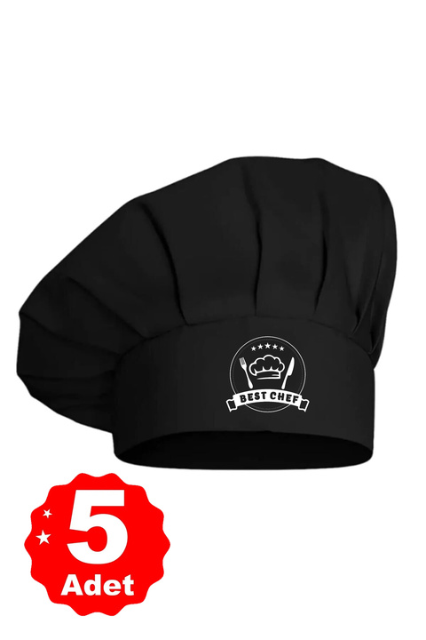 enmalife 5li Siyah Üzeri Beyaz Best Chef Logo Baskılı Şef Aşçı Şapkası Mantar Kep