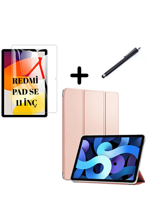 UnDePlus Xiaomi Redmi Pad SE 11inç Kılıf SET PU Deri Smart Tablet Kilifi Ekran Koruyucu + Kalem