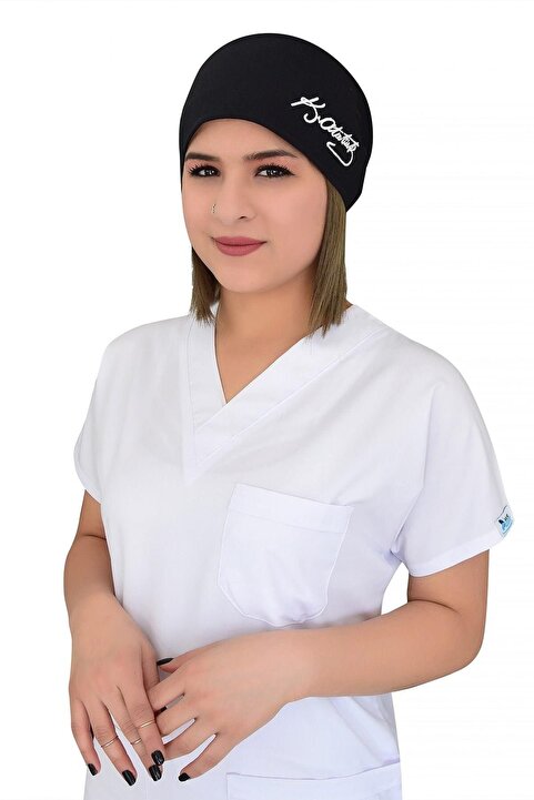 Nur Ortopedi Unisex Atatürk Imzalı Siyah Cerrahi Doktor Hemşire Hastane Bonesi