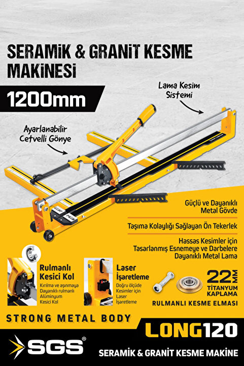 İBTAŞ Sgs111 Lazerli Kesim - Long120 Uzun Seramik Granit Fayans Kesme Makinası 1200mm