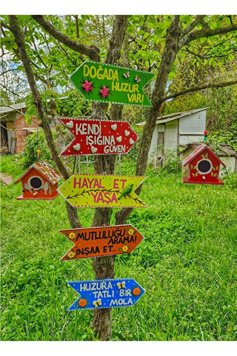 Home Kişiselleştirilebilir ahşap bahçe/ağaç süsü,5 ok ve 2 kuş evi