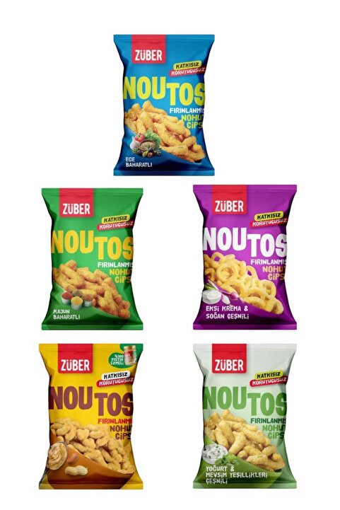 Züber Noutos Karma Atıştırmalık Paketi 55g x 5 Adet (Ege, Kajun, Ekşi Krema, %100 Yer Fıstığı, Yoğurt)