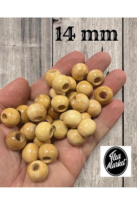 Flea Market 14 Mm Vernikli Ahşap Tahta Boncuk ( 100 gram - Ort. 100 Adet )
