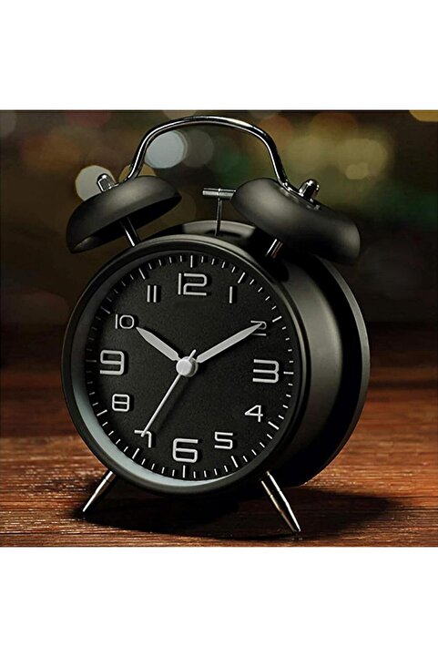 valkyrie Sessiz Akar Saniyeli 16cm Alarm Masa Çalar Saat Yüksek Zil Sesi Büyük Boy Siyah