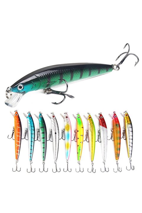 valkyrie 10 Adet 10cm 9gr Minnow Sahte Olta Yem Seti Rapala 1m Derinlik 10 Farklı Renk Karbon Çelik