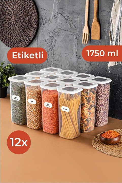 Vienev Etiketli Foly Kare Erzak Saklama Kabı Seti 12li 1,75 Büyük Boy Beyaz